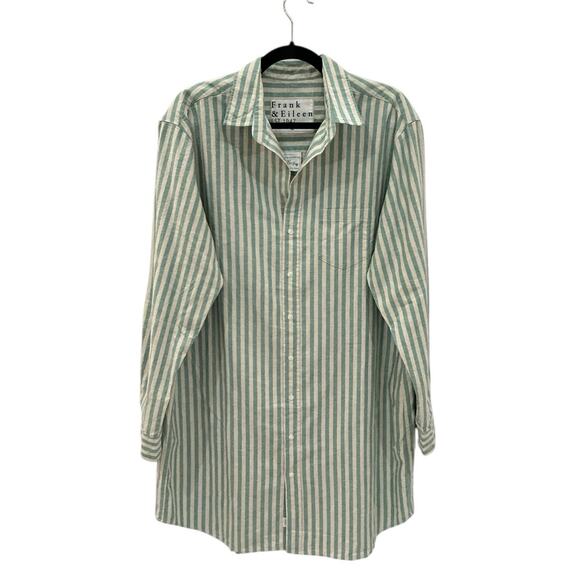 Frank & Eileen Mary Classic Shirtdress Recycled Cotton Green Sand Stripe Large - Picture 2 of 10